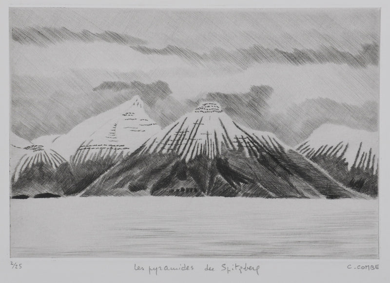 Camille COMBE : Les pyramides du Spitzberg, Gravure originale signée