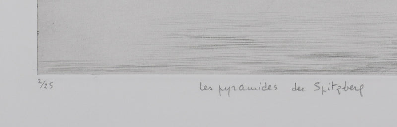 Camille COMBE : Les pyramides du Spitzberg, Gravure originale signée