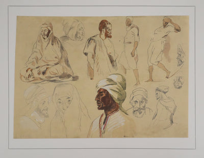 Eugène DELACROIX (d'après) : Profils d'hommes, Lithographie signée