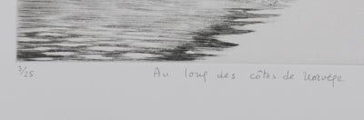 Camille COMBE : Au loup des côtes de Norvège, Gravure originale signée
