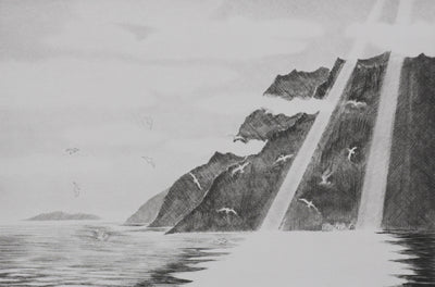 Camille COMBE : Au loup des côtes de Norvège, Gravure originale signée