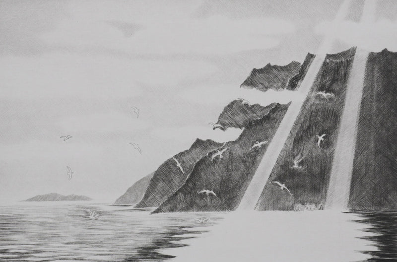 Camille COMBE : Au loup des côtes de Norvège, Gravure originale signée