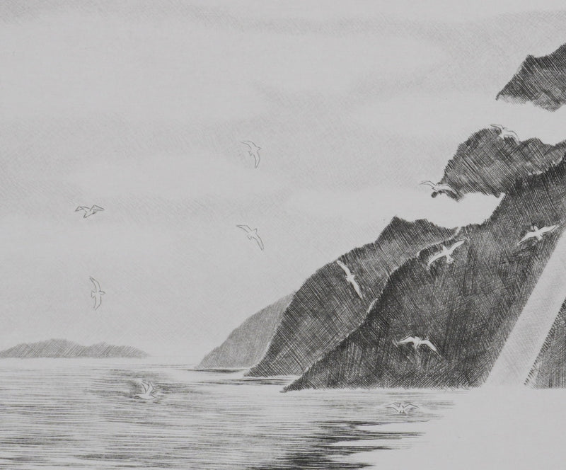 Camille COMBE : Au loup des côtes de Norvège, Gravure originale signée