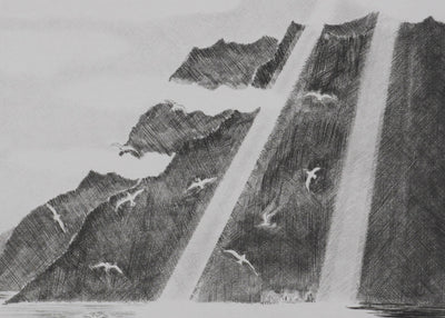 Camille COMBE : Au loup des côtes de Norvège, Gravure originale signée