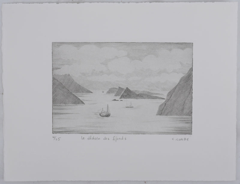 Camille COMBE : Le dédale des fjords, Gravure originale signée
