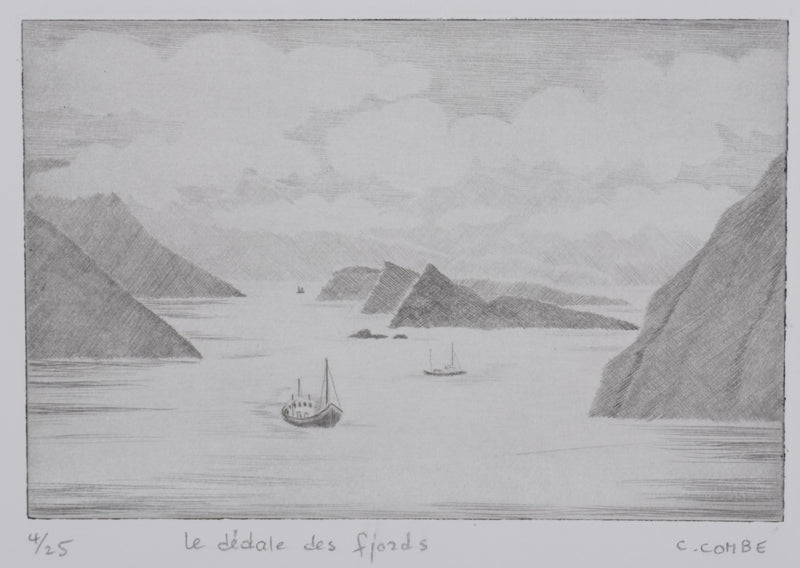 Camille COMBE : Le dédale des fjords, Gravure originale signée