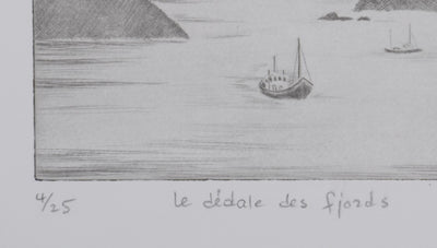 Camille COMBE : Le dédale des fjords, Gravure originale signée
