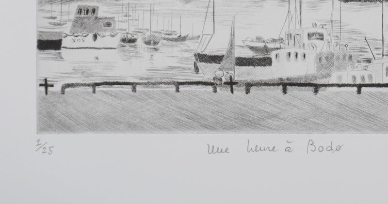 Camille COMBE : Une heure à Bodø, Gravure originale signée