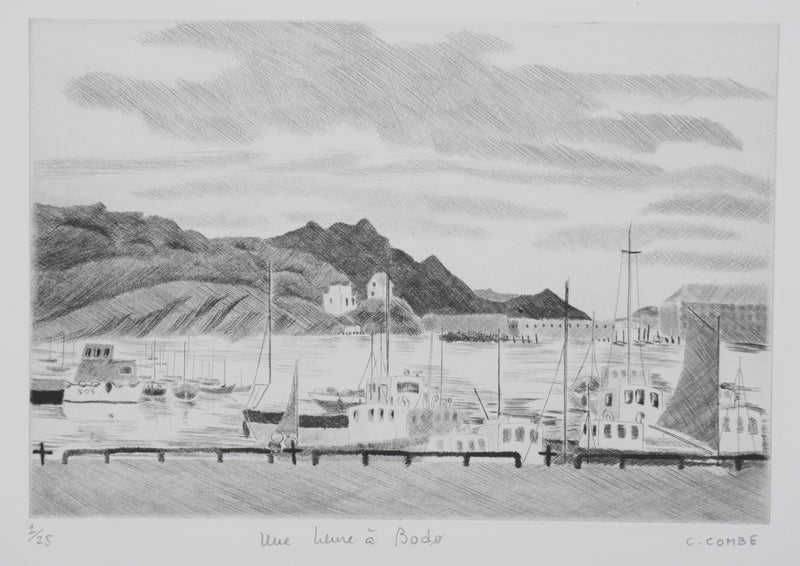 Camille COMBE : Une heure à Bodø, Gravure originale signée