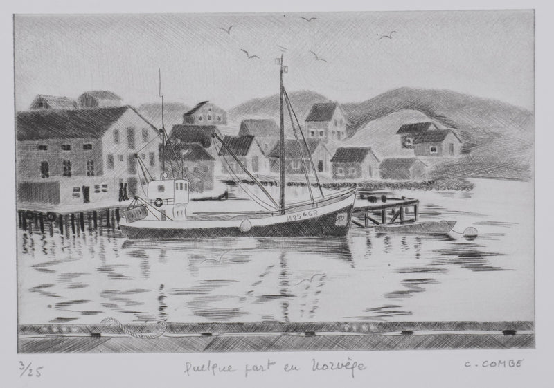 Camille COMBE : Quelque part en Norvège, Gravure originale signée