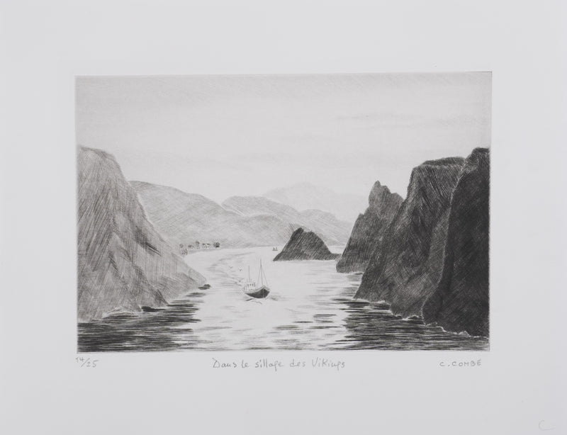 Camille COMBE : Dans le sillage des vikings, Gravure originale signée