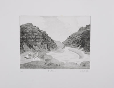 Camille COMBE : Saksun, Îles Féroé, Gravure originale signée