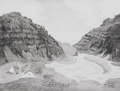 Camille COMBE : Saksun, Îles Féroé, Gravure originale signée