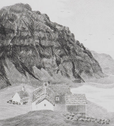 Camille COMBE : Saksun, Îles Féroé, Gravure originale signée