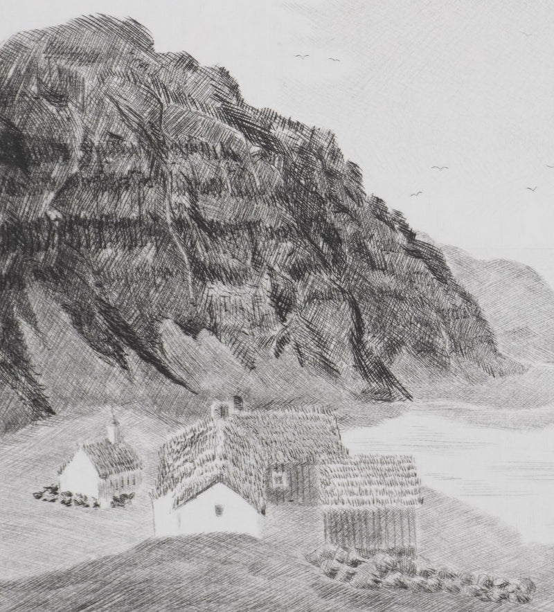 Camille COMBE : Saksun, Îles Féroé, Gravure originale signée