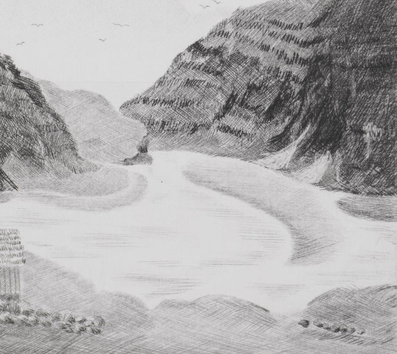 Camille COMBE : Saksun, Îles Féroé, Gravure originale signée