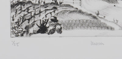Camille COMBE : La chapelle dans la vallée, Gravure originale signée