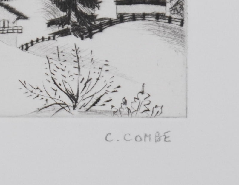 Camille COMBE : La chapelle dans la vallée, Gravure originale signée
