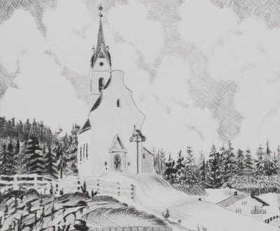 Camille COMBE : La chapelle dans la vallée, Gravure originale signée