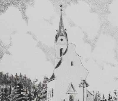 Camille COMBE : La chapelle dans la vallée, Gravure originale signée