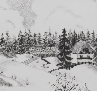 Camille COMBE : La chapelle dans la vallée, Gravure originale signée