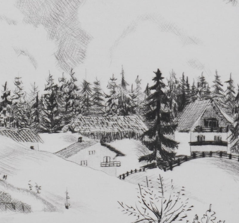 Camille COMBE : La chapelle dans la vallée, Gravure originale signée