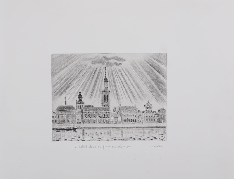Camille COMBE : Le soleil dans la gloire sur Kampen, Gravure originale signée
