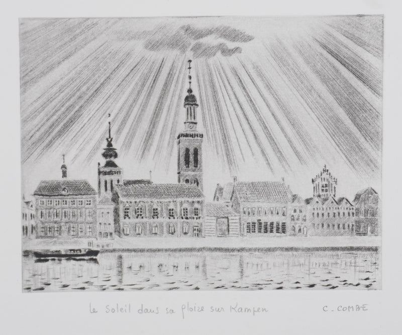 Camille COMBE : Le soleil dans la gloire sur Kampen, Gravure originale signée