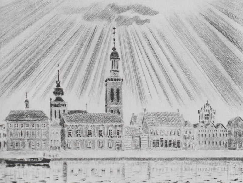 Camille COMBE : Le soleil dans la gloire sur Kampen, Gravure originale signée