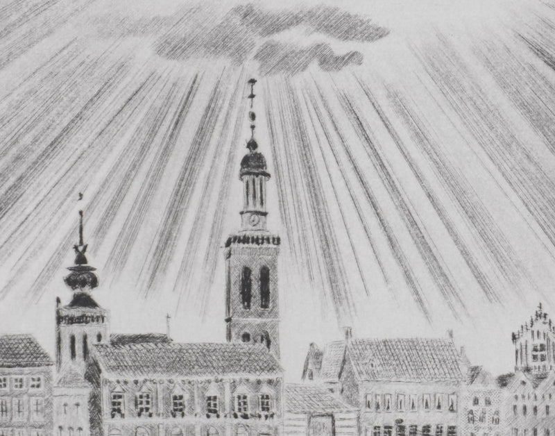 Camille COMBE : Le soleil dans la gloire sur Kampen, Gravure originale signée