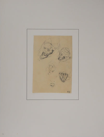 Eugène DELACROIX (d'après) : Visage d'homme, Lithographie signée