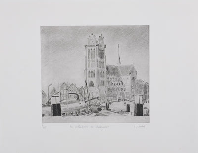 Camille COMBE : La cathédrale de Dordrecht, Gravure originale signée