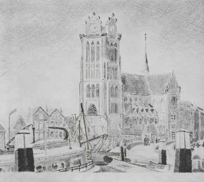 Camille COMBE : La cathédrale de Dordrecht, Gravure originale signée