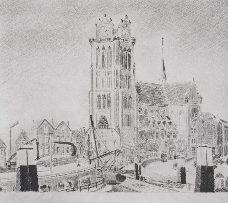 Camille COMBE : La cathédrale de Dordrecht, Gravure originale signée