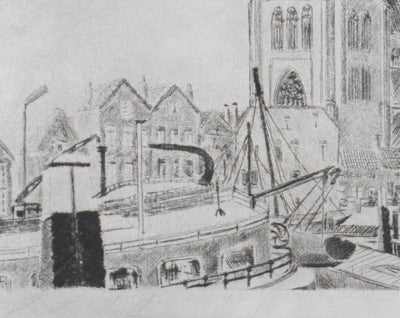 Camille COMBE : La cathédrale de Dordrecht, Gravure originale signée