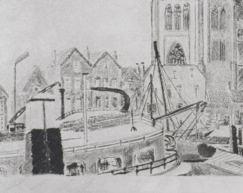 Camille COMBE : La cathédrale de Dordrecht, Gravure originale signée