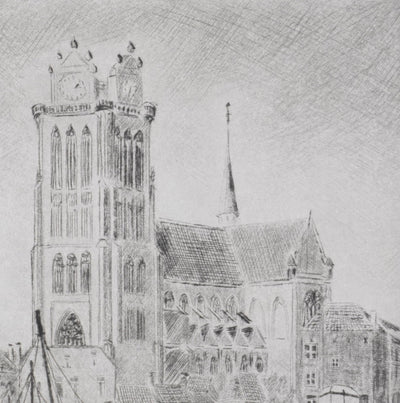 Camille COMBE : La cathédrale de Dordrecht, Gravure originale signée