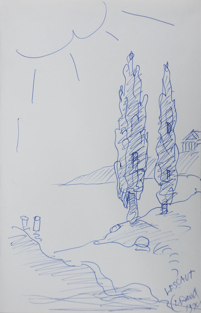 Emmanuel DAVID : Les arbres du soleil, Autographe et dessin original signé