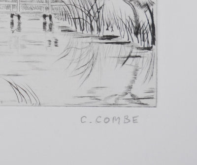 Camille COMBE : Kinderdijk, sur les bords du Leek, Gravure originale signée