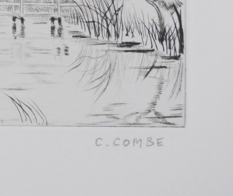 Camille COMBE : Kinderdijk, sur les bords du Leek, Gravure originale signée