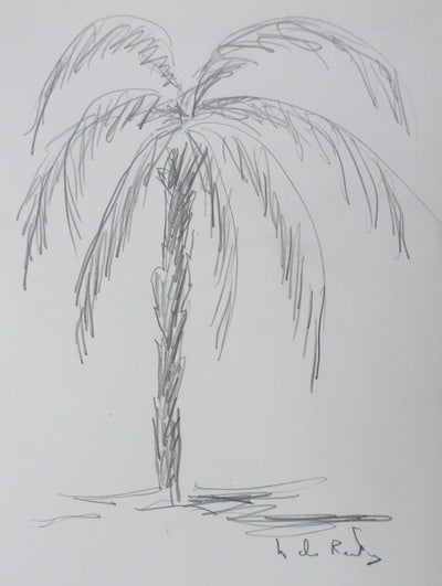 Nicole DE RENTY : L'arbre de la palmeraie, Autographe et dessin original signé