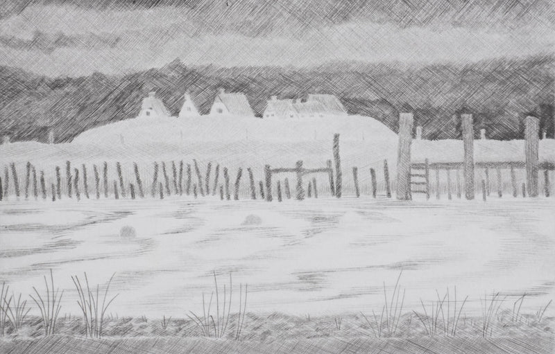 Camille COMBE : Hallig Hooge (noir), Gravure originale signée