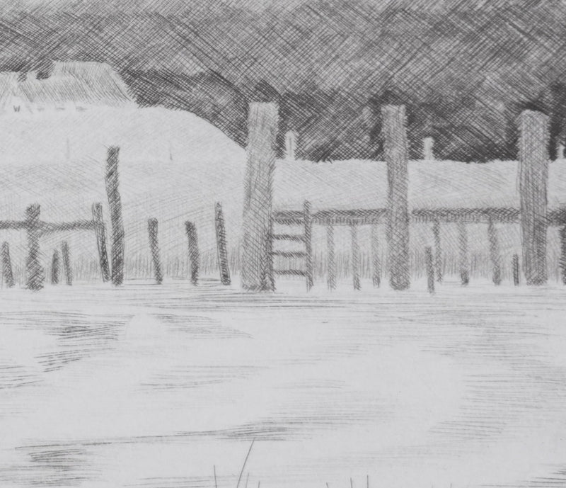 Camille COMBE : Hallig Hooge (noir), Gravure originale signée