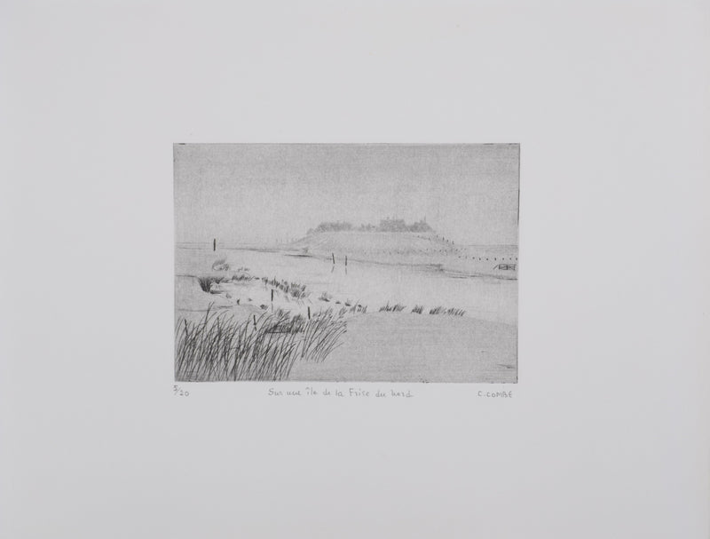 Camille COMBE : Sur une île de la frise du Nord, Gravure originale signée