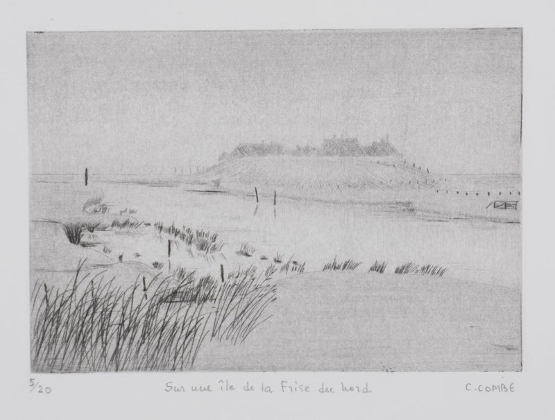 Camille COMBE : Sur une île de la frise du Nord, Gravure originale signée