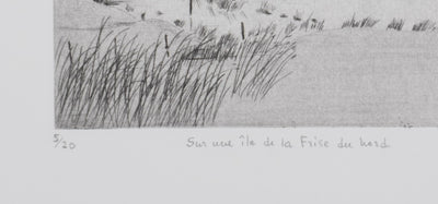 Camille COMBE : Sur une île de la frise du Nord, Gravure originale signée