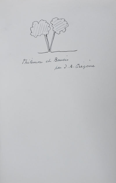 Jean Albert GREGOIRE : Les deux arbres, Autographe et dessin original signé