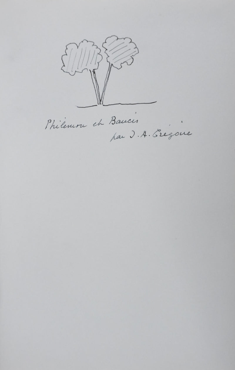Jean Albert GREGOIRE : Les deux arbres, Autographe et dessin original signé