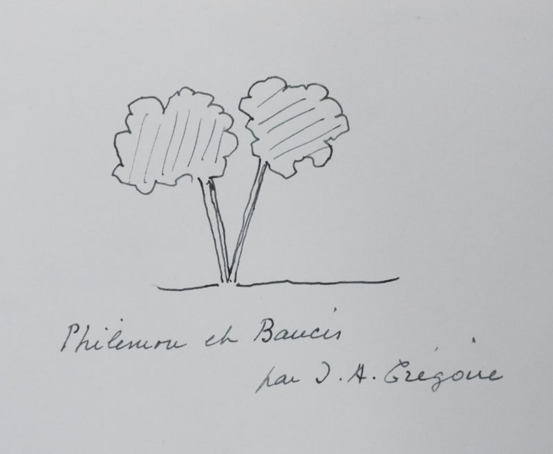 Jean Albert GREGOIRE : Les deux arbres, Autographe et dessin original signé