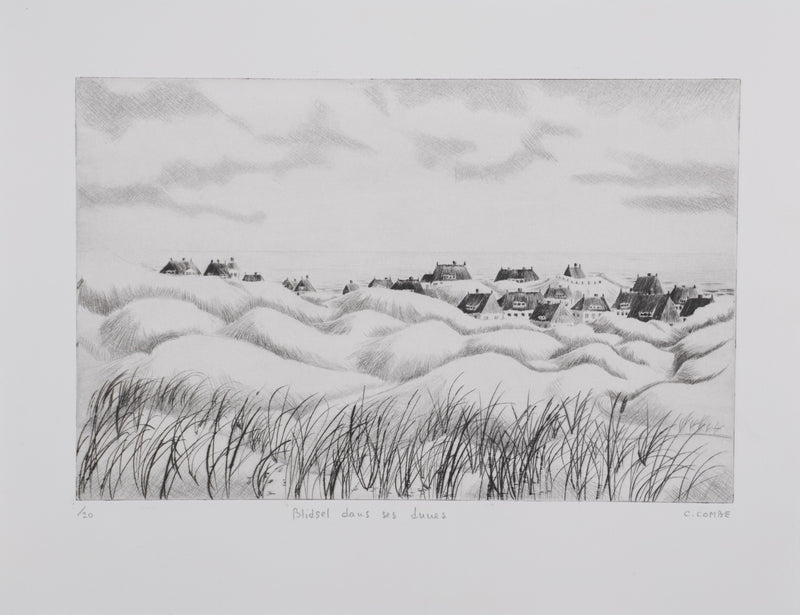 Camille COMBE : Blidsel dans ses dunes, Gravure originale signée